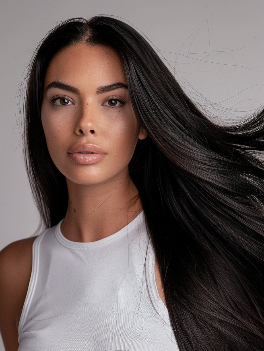 Tape In Extensions aus Echthaar in der Farbe #1 Schwarz für natürliches und glänzendes Haar